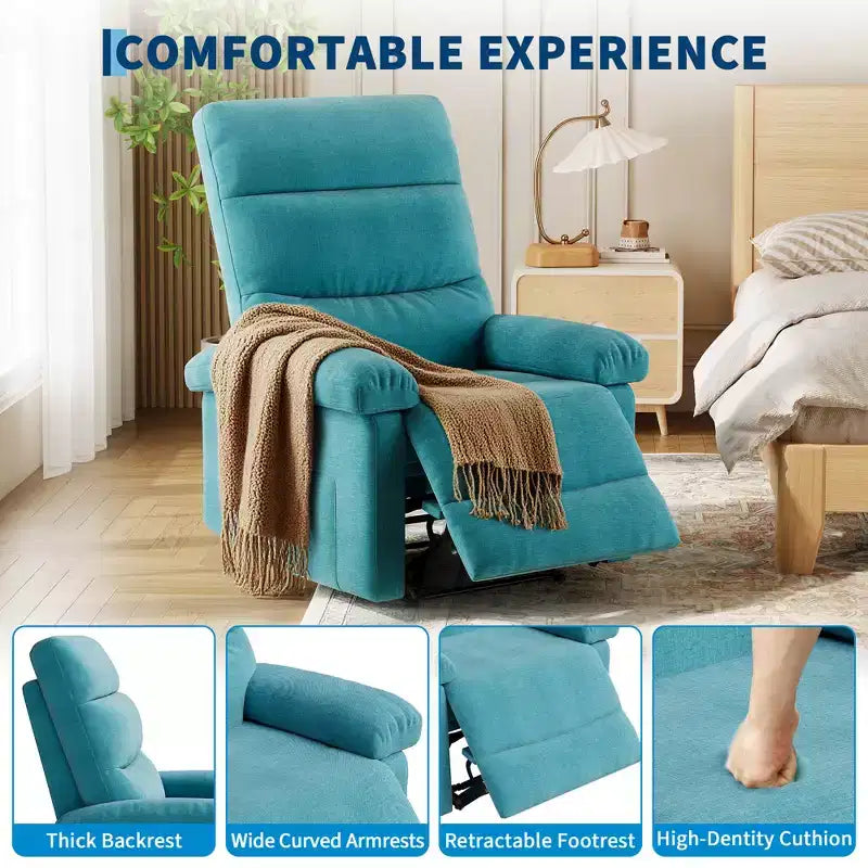 COZONY Recliner Chair for Adults, Manual Fabric Recliner with Side Pocket, Adjustable Ergonomic Single Sofa for Small Living Room, Nursery, Bedroom