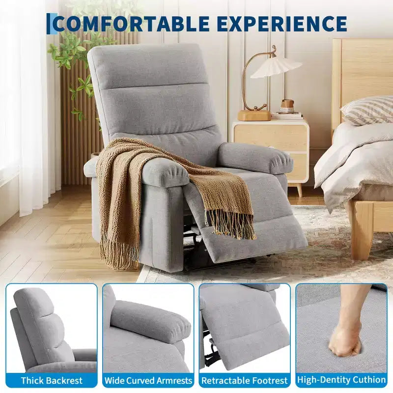 COZONY Recliner Chair for Adults, Manual Fabric Recliner with Side Pocket, Adjustable Ergonomic Single Sofa for Small Living Room, Nursery, Bedroom