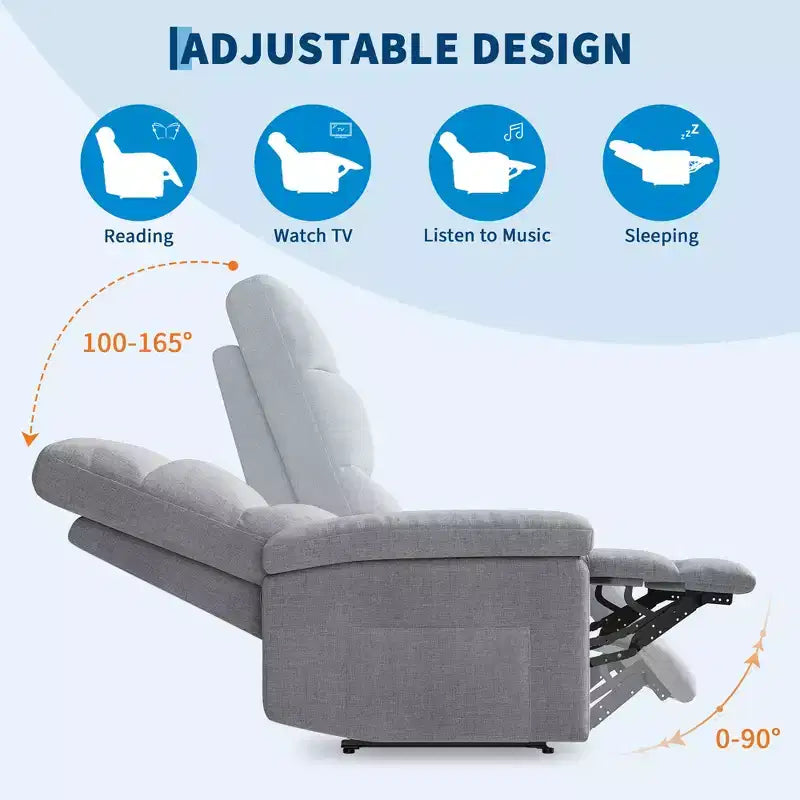 COZONY Recliner Chair for Adults, Manual Fabric Recliner with Side Pocket, Adjustable Ergonomic Single Sofa for Small Living Room, Nursery, Bedroom