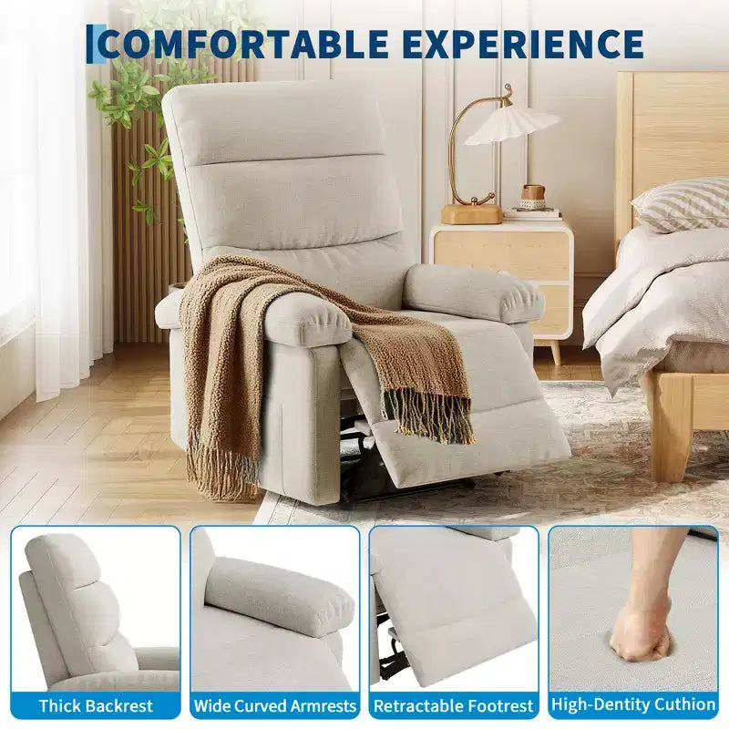 COZONY Recliner Chair for Adults, Manual Fabric Recliner with Side Pocket, Adjustable Ergonomic Single Sofa for Small Living Room, Nursery, Bedroom