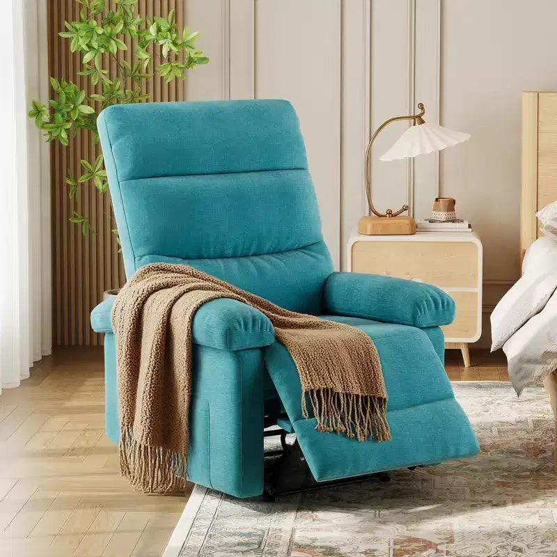 COZONY Recliner Chair for Adults, Manual Fabric Recliner with Side Pocket, Adjustable Ergonomic Single Sofa for Small Living Room, Nursery, Bedroom