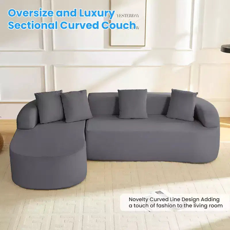 Mjkone 99''Chenille L-Shape Sectional Sofa with Curved ChaiseModern Cloud 3-Seater Sofa