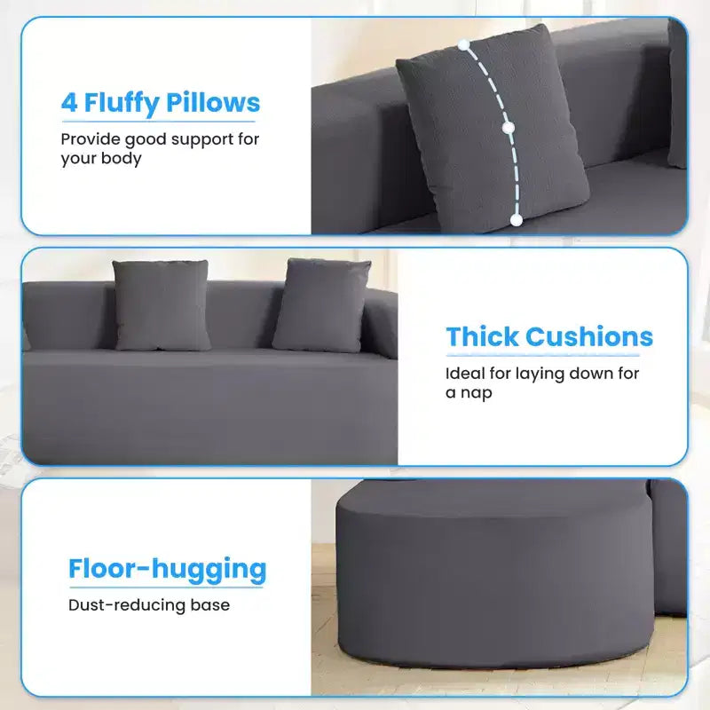 Mjkone 99''Chenille L-Shape Sectional Sofa with Curved ChaiseModern Cloud 3-Seater Sofa