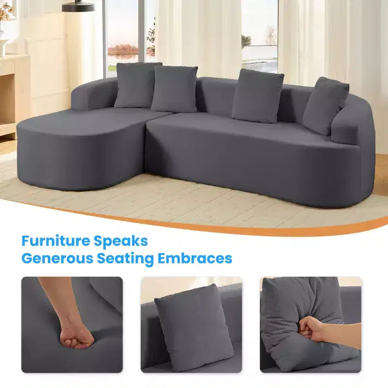 Mjkone 99''Chenille L-Shape Sectional Sofa with Curved ChaiseModern Cloud 3-Seater Sofa