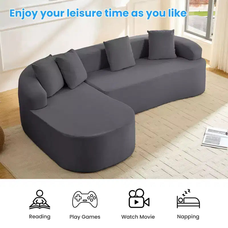 Mjkone 99''Chenille L-Shape Sectional Sofa with Curved ChaiseModern Cloud 3-Seater Sofa