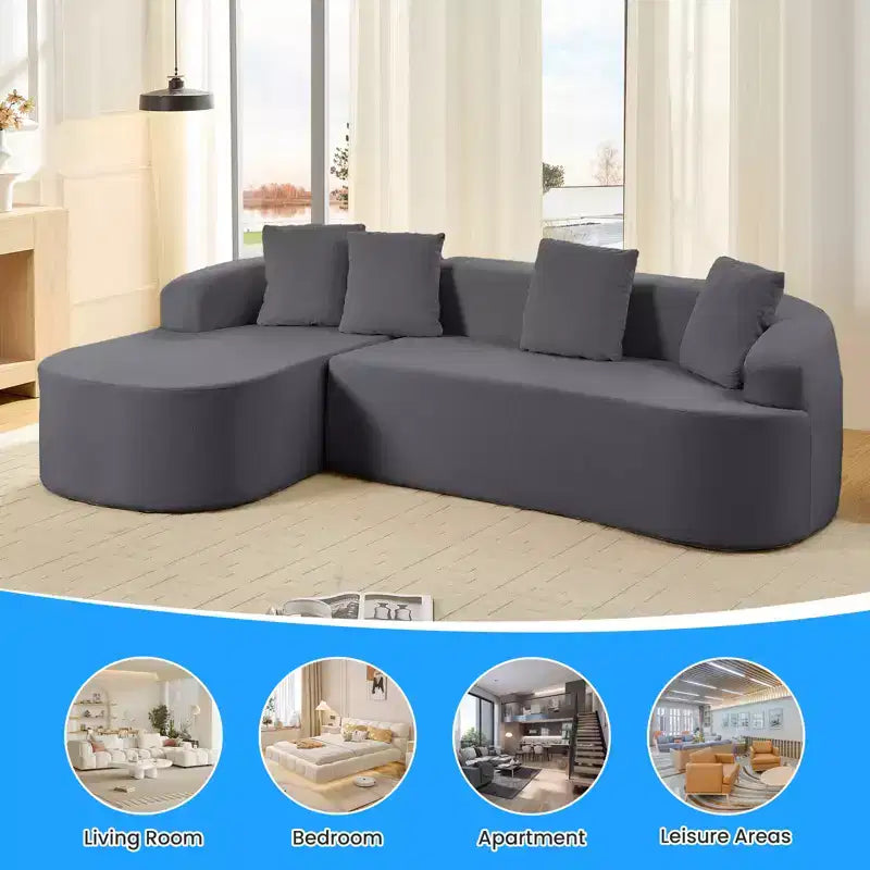 Mjkone 99''Chenille L-Shape Sectional Sofa with Curved ChaiseModern Cloud 3-Seater Sofa