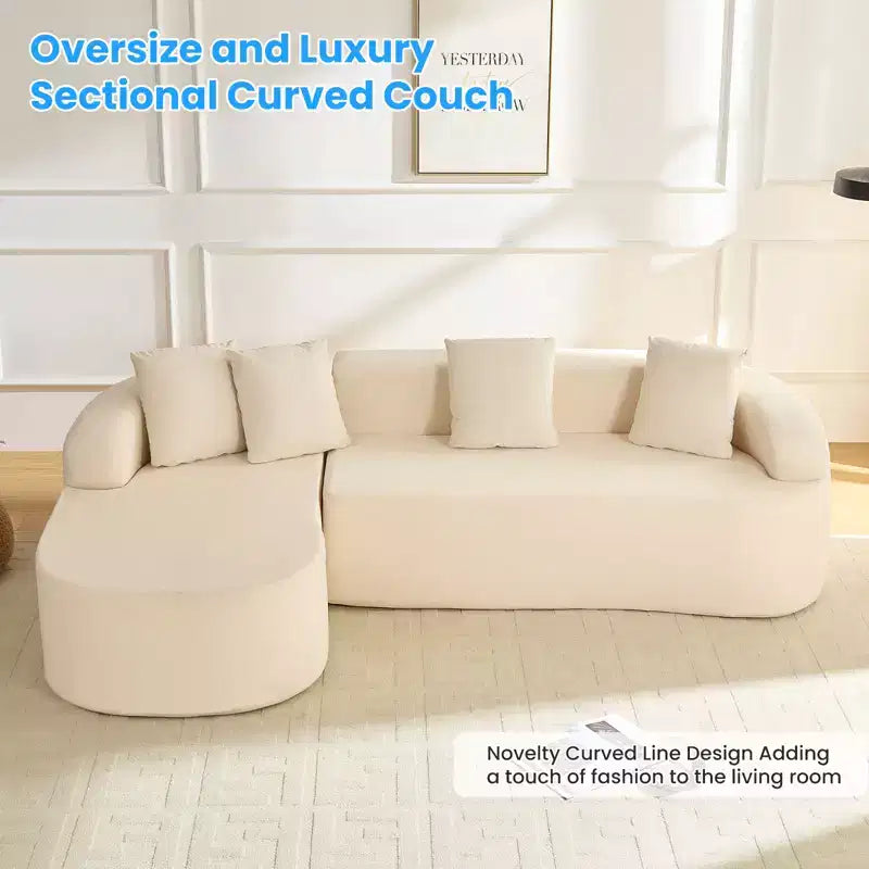 Mjkone 99''Chenille L-Shape Sectional Sofa with Curved ChaiseModern Cloud 3-Seater Sofa