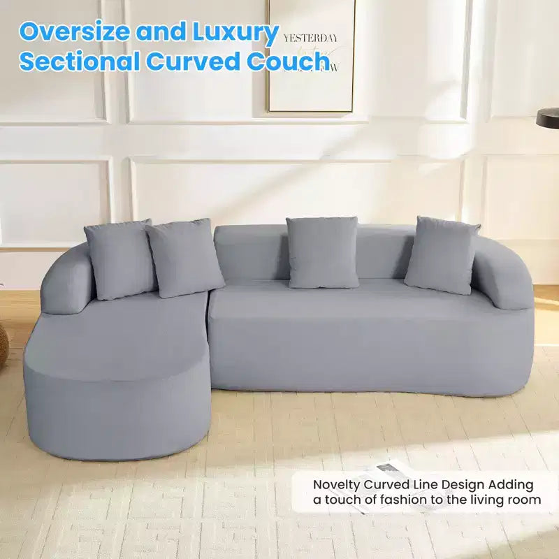 Mjkone 99''Chenille L-Shape Sectional Sofa with Curved ChaiseModern Cloud 3-Seater Sofa