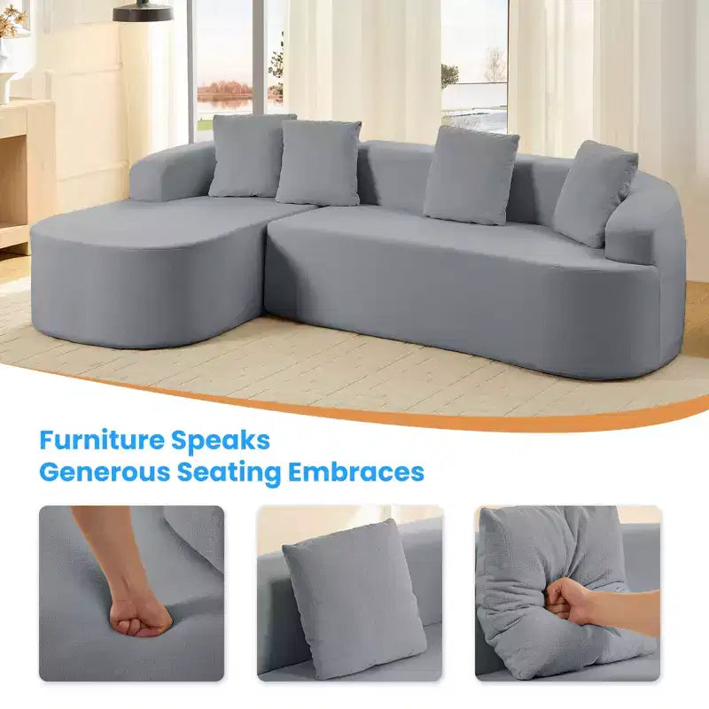 Mjkone 99''Chenille L-Shape Sectional Sofa with Curved ChaiseModern Cloud 3-Seater Sofa