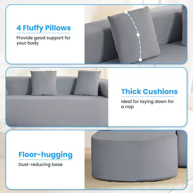 Mjkone 99''Chenille L-Shape Sectional Sofa with Curved ChaiseModern Cloud 3-Seater Sofa