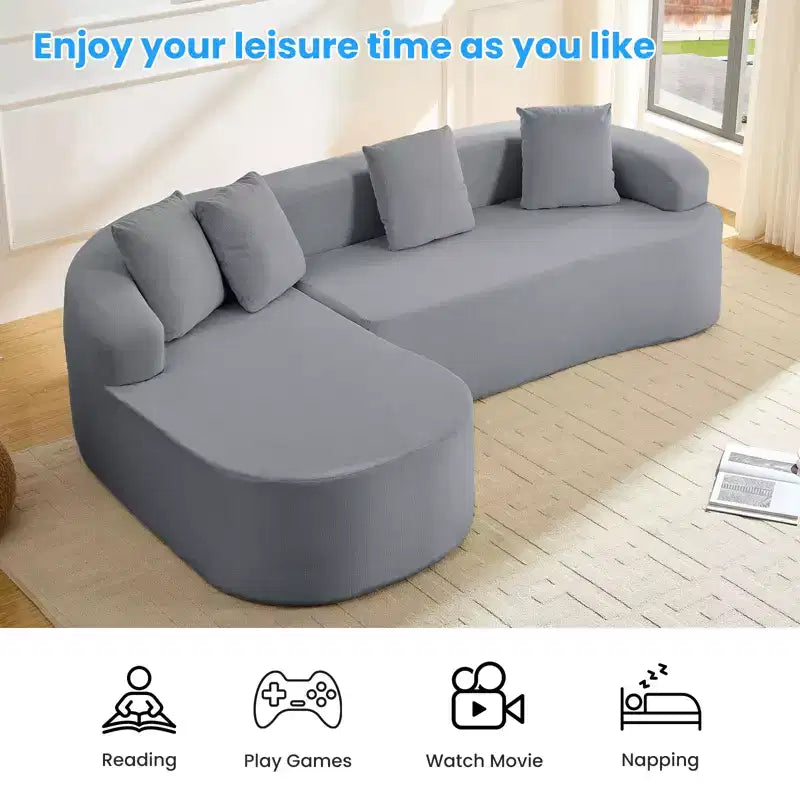 Mjkone 99''Chenille L-Shape Sectional Sofa with Curved ChaiseModern Cloud 3-Seater Sofa