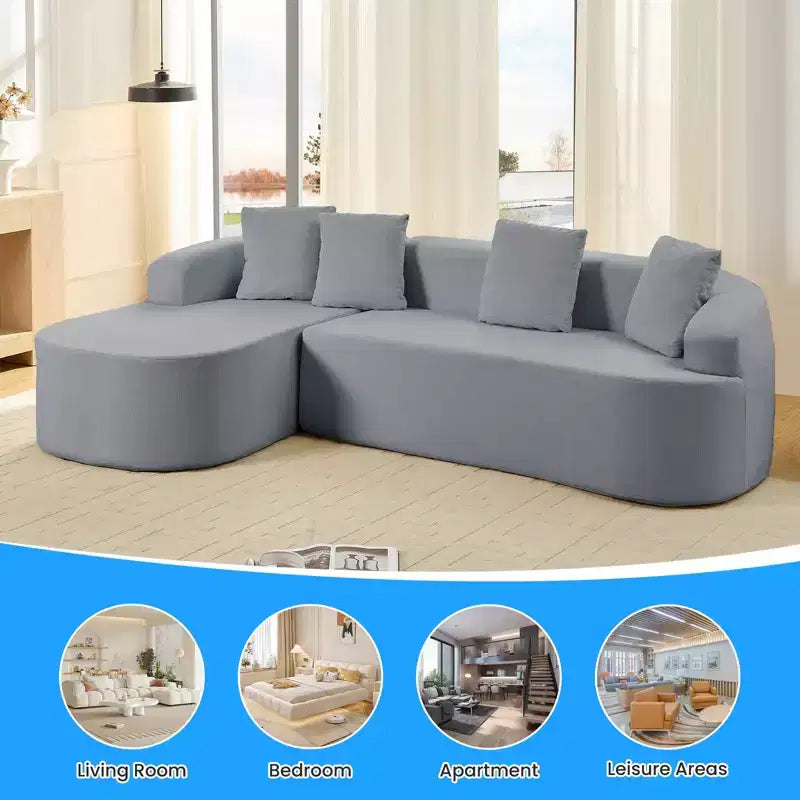 Mjkone 99''Chenille L-Shape Sectional Sofa with Curved ChaiseModern Cloud 3-Seater Sofa