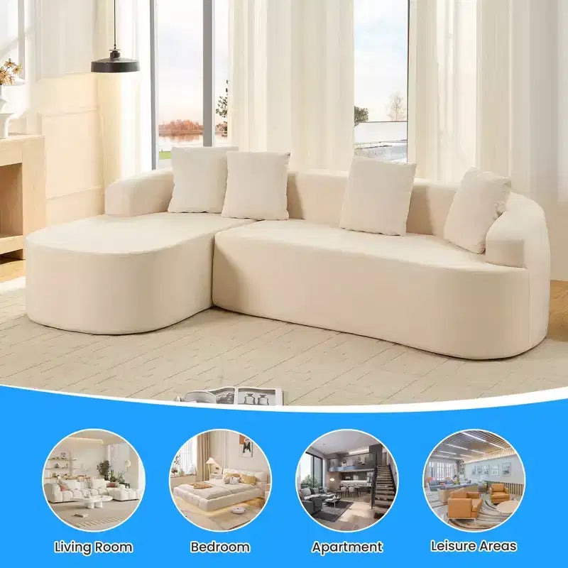 Mjkone 99''Chenille L-Shape Sectional Sofa with Curved ChaiseModern Cloud 3-Seater Sofa