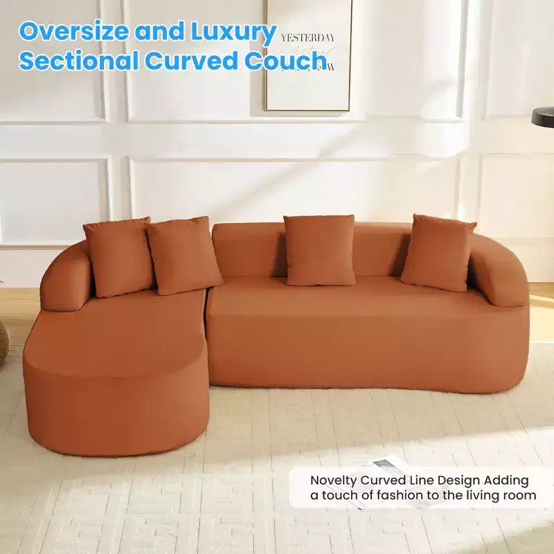 Mjkone 99''Chenille L-Shape Sectional Sofa with Curved ChaiseModern Cloud 3-Seater Sofa