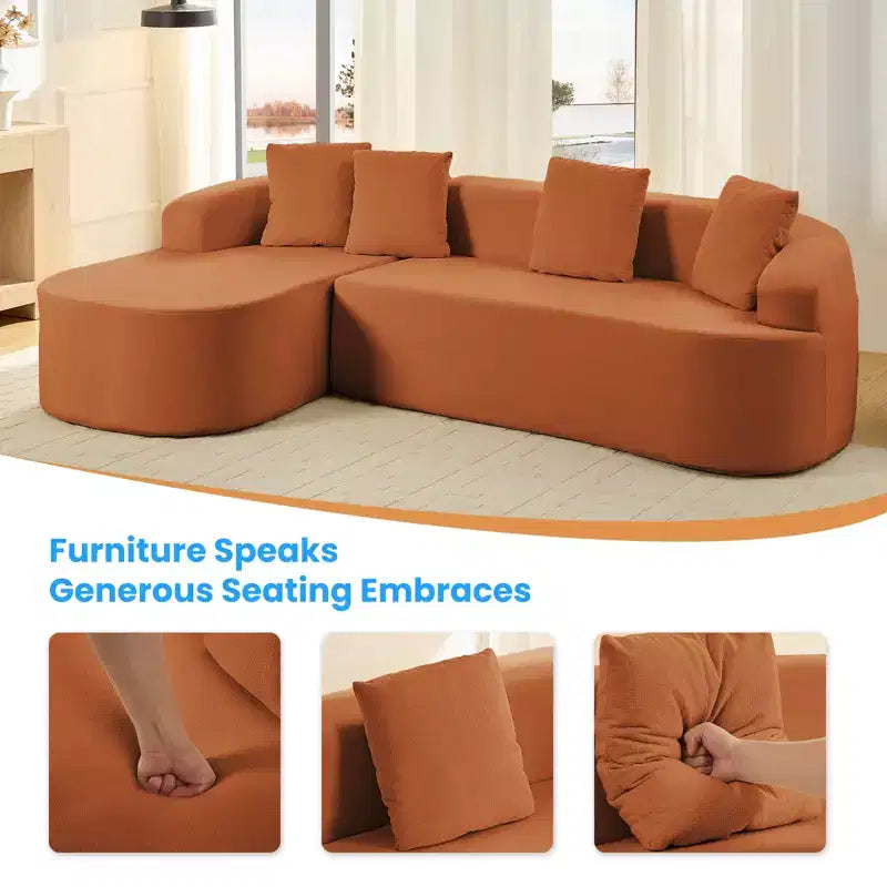 Mjkone 99''Chenille L-Shape Sectional Sofa with Curved ChaiseModern Cloud 3-Seater Sofa