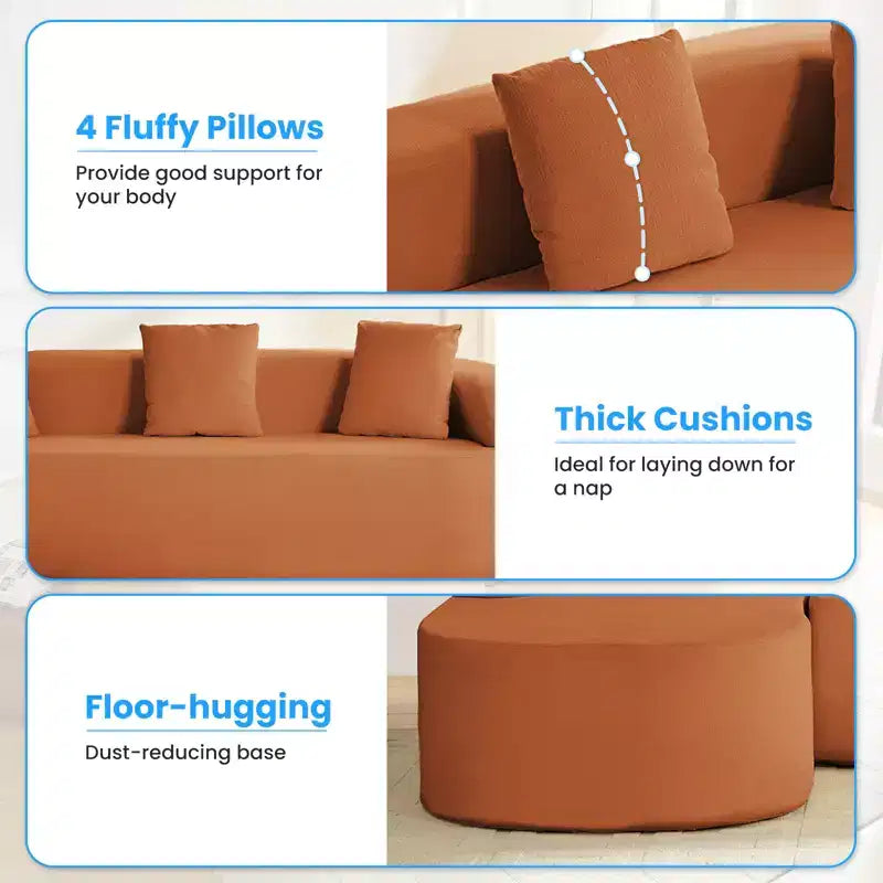 Mjkone 99''Chenille L-Shape Sectional Sofa with Curved ChaiseModern Cloud 3-Seater Sofa
