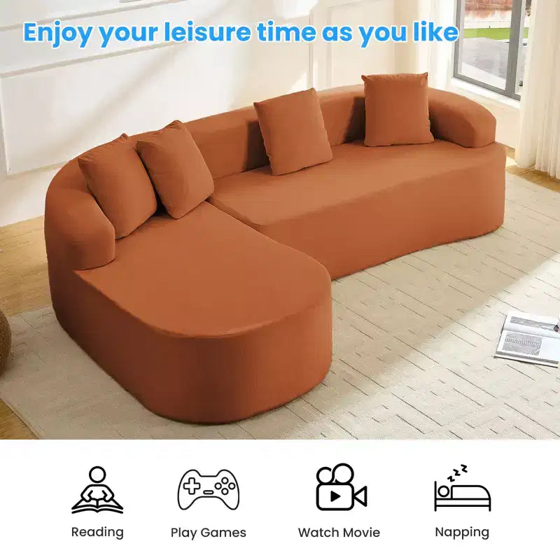 Mjkone 99''Chenille L-Shape Sectional Sofa with Curved ChaiseModern Cloud 3-Seater Sofa