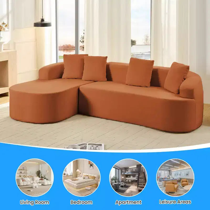 Mjkone 99''Chenille L-Shape Sectional Sofa with Curved ChaiseModern Cloud 3-Seater Sofa
