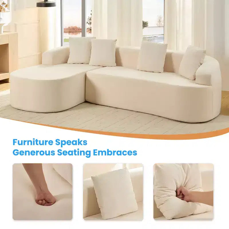 Mjkone 99''Chenille L-Shape Sectional Sofa with Curved ChaiseModern Cloud 3-Seater Sofa
