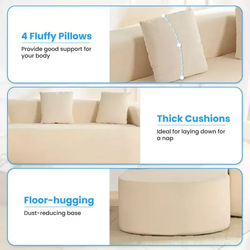 Mjkone 99''Chenille L-Shape Sectional Sofa with Curved ChaiseModern Cloud 3-Seater Sofa