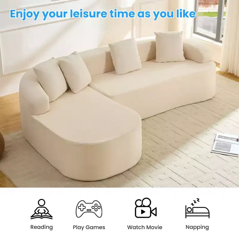 Mjkone 99''Chenille L-Shape Sectional Sofa with Curved ChaiseModern Cloud 3-Seater Sofa