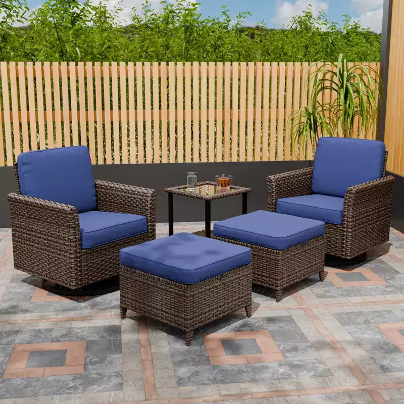 EAGLE PEAK Ocean Vista Wicker Outdoor Patio Seating Set Deep Cushions, Swivel Rocking Chairs Ottomans Table, 5 Pieces