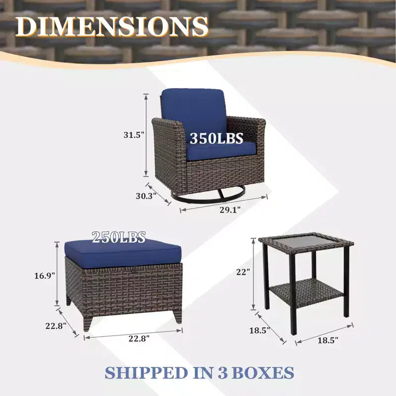 EAGLE PEAK Ocean Vista Wicker Outdoor Patio Seating Set Deep Cushions, Swivel Rocking Chairs Ottomans Table, 5 Pieces