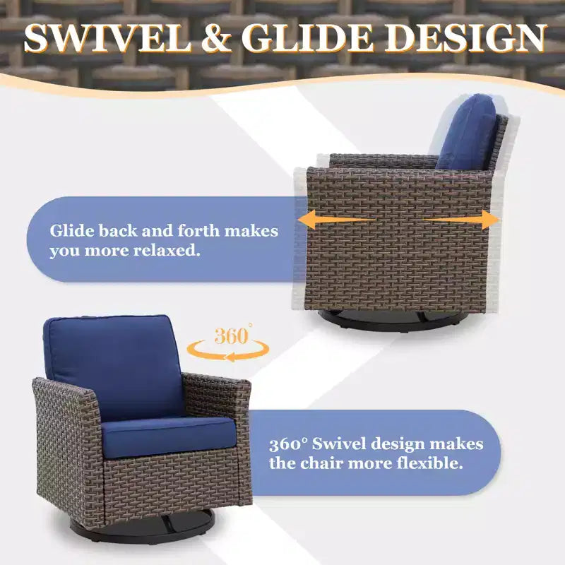 EAGLE PEAK Ocean Vista Wicker Outdoor Patio Seating Set Deep Cushions, Swivel Rocking Chairs Ottomans Table, 5 Pieces
