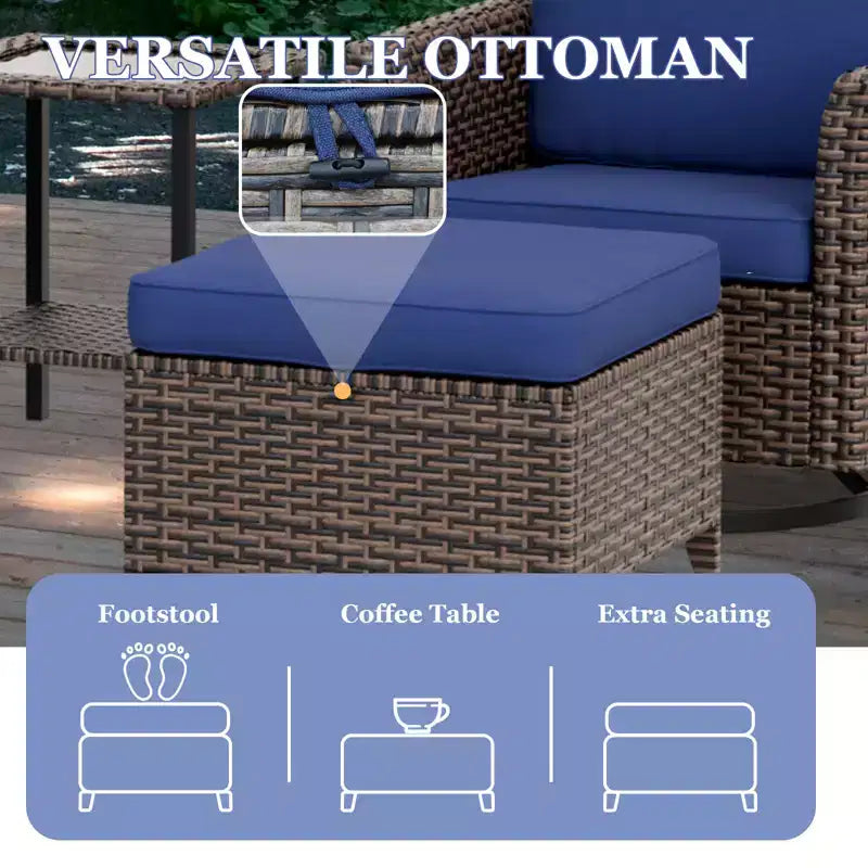 EAGLE PEAK Ocean Vista Wicker Outdoor Patio Seating Set Deep Cushions, Swivel Rocking Chairs Ottomans Table, 5 Pieces