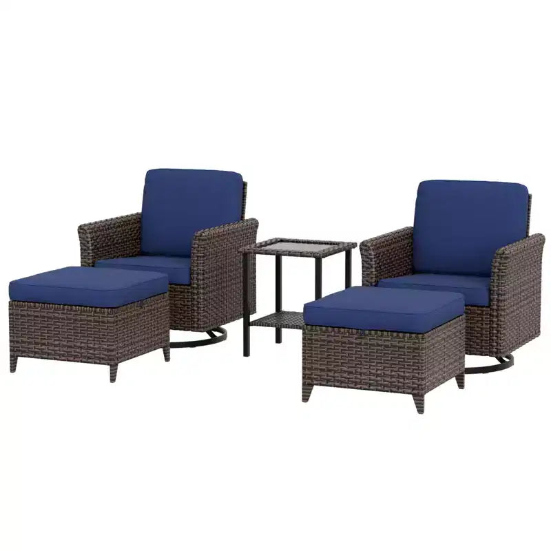EAGLE PEAK Ocean Vista Wicker Outdoor Patio Seating Set Deep Cushions, Swivel Rocking Chairs Ottomans Table, 5 Pieces
