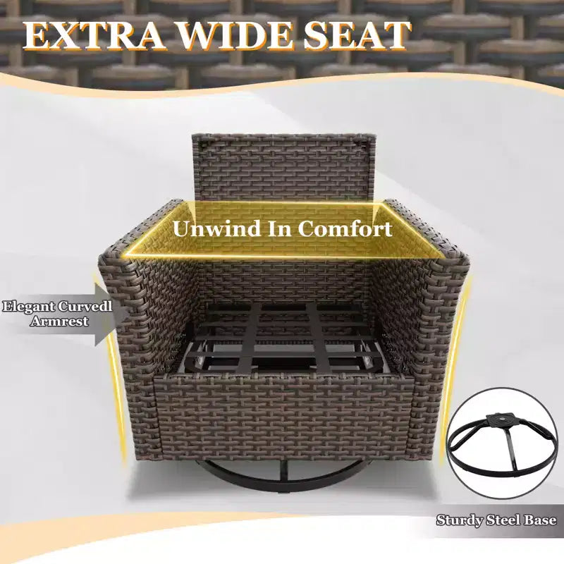 EAGLE PEAK Ocean Vista Wicker Outdoor Patio Seating Set Deep Cushions, Swivel Rocking Chairs Ottomans Table, 5 Pieces