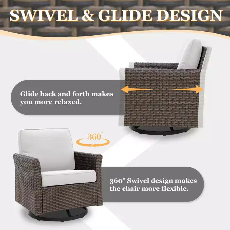EAGLE PEAK Ocean Vista Wicker Outdoor Patio Seating Set Deep Cushions, Swivel Rocking Chairs Ottomans Table, 5 Pieces