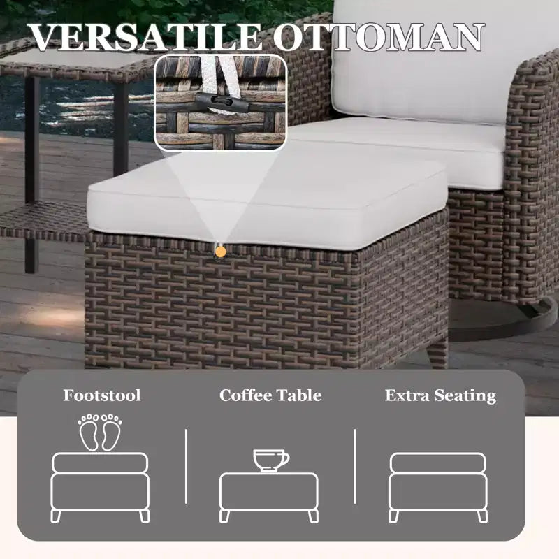EAGLE PEAK Ocean Vista Wicker Outdoor Patio Seating Set Deep Cushions, Swivel Rocking Chairs Ottomans Table, 5 Pieces