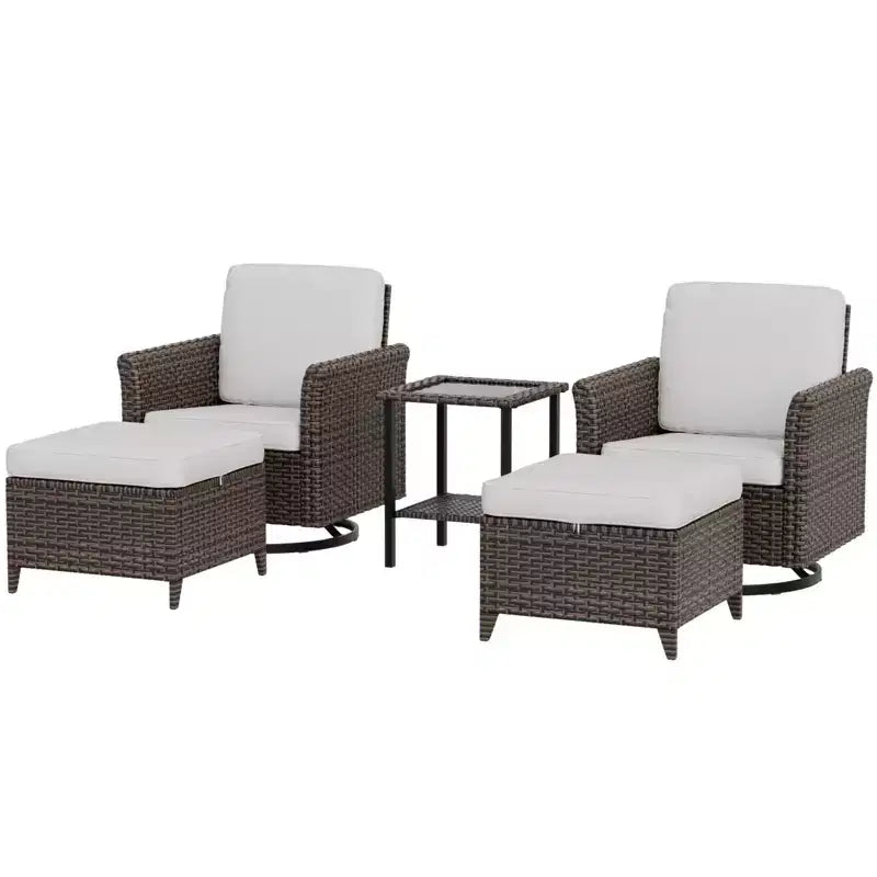 EAGLE PEAK Ocean Vista Wicker Outdoor Patio Seating Set Deep Cushions, Swivel Rocking Chairs Ottomans Table, 5 Pieces
