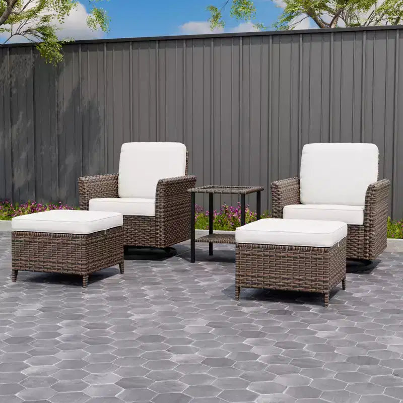 EAGLE PEAK Ocean Vista Wicker Outdoor Patio Seating Set Deep Cushions, Swivel Rocking Chairs Ottomans Table, 5 Pieces