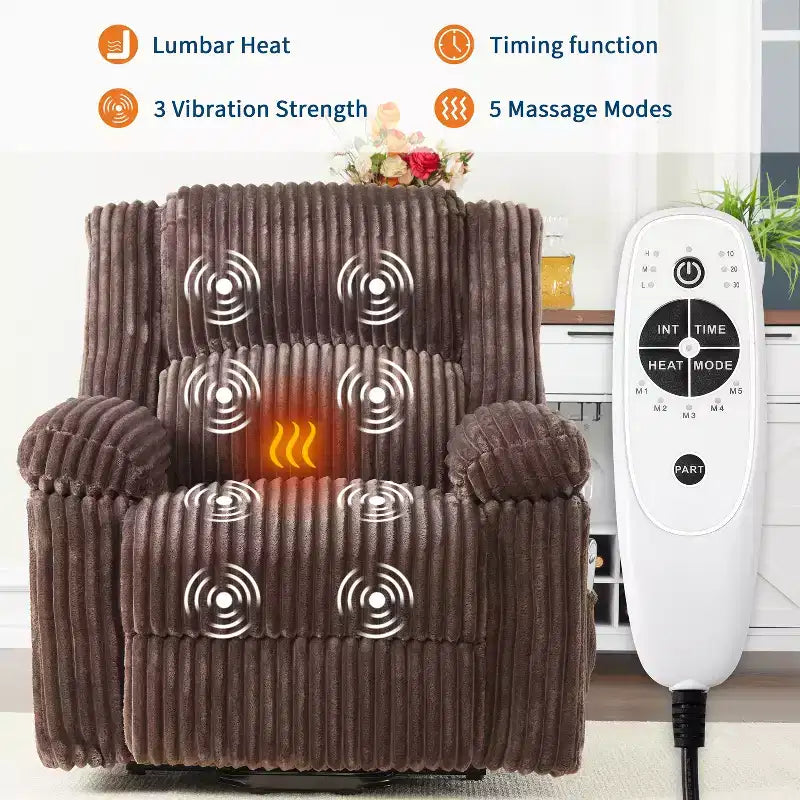 Power Lift Recliner Chair with Heat & Massage, Electric Lift Recliner with Padded Seat & 2 Side Pockets, Single Sofa Seat for Living Room