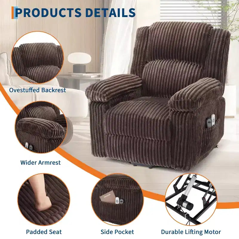 Power Lift Recliner Chair with Heat & Massage, Electric Lift Recliner with Padded Seat & 2 Side Pockets, Single Sofa Seat for Living Room