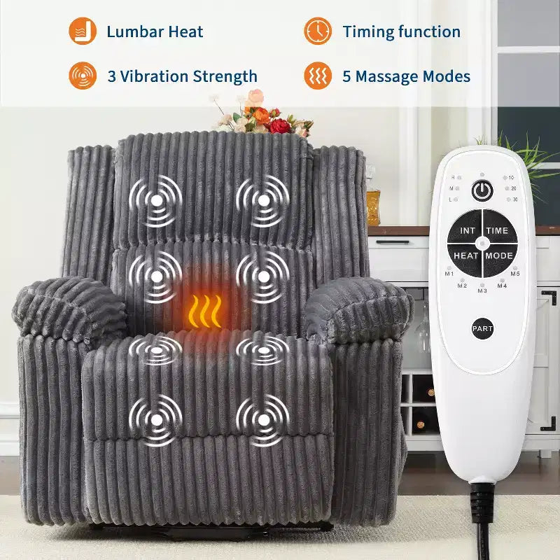 Power Lift Recliner Chair with Heat & Massage, Electric Lift Recliner with Padded Seat & 2 Side Pockets, Single Sofa Seat for Living Room