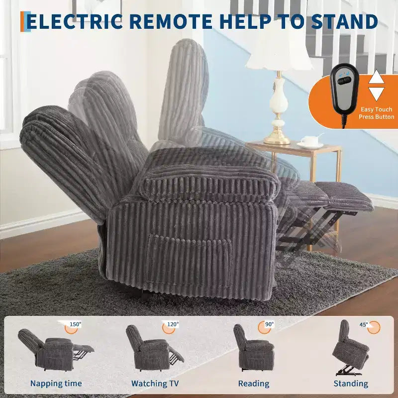 Power Lift Recliner Chair with Heat & Massage, Electric Lift Recliner with Padded Seat & 2 Side Pockets, Single Sofa Seat for Living Room