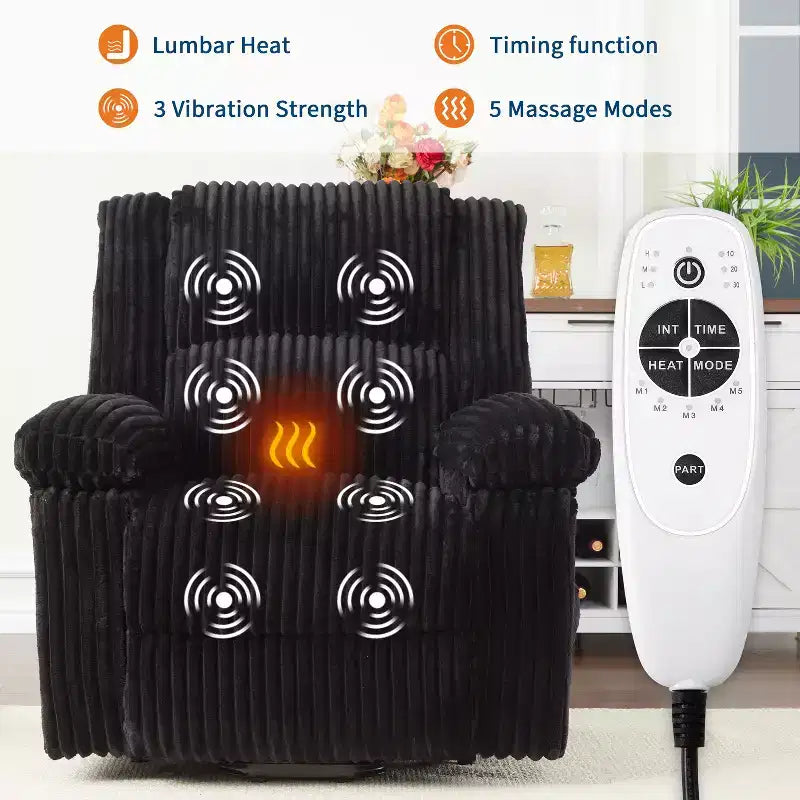 Power Lift Recliner Chair with Heat & Massage, Electric Lift Recliner with Padded Seat & 2 Side Pockets, Single Sofa Seat for Living Room