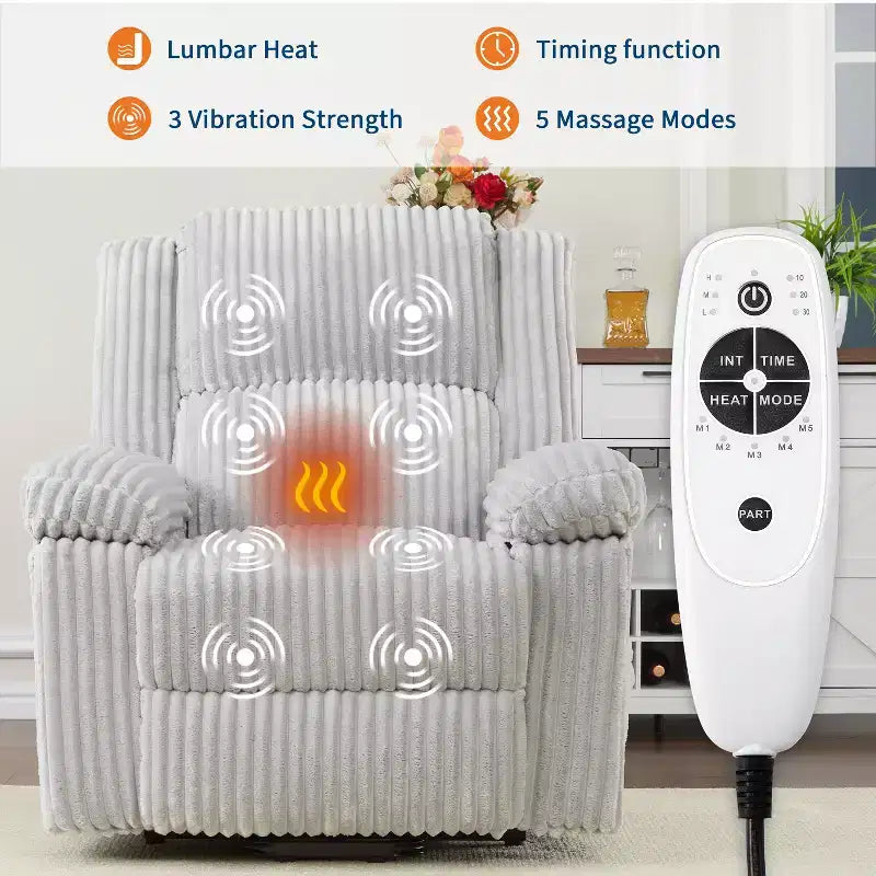 Power Lift Recliner Chair with Heat & Massage, Electric Lift Recliner with Padded Seat & 2 Side Pockets, Single Sofa Seat for Living Room