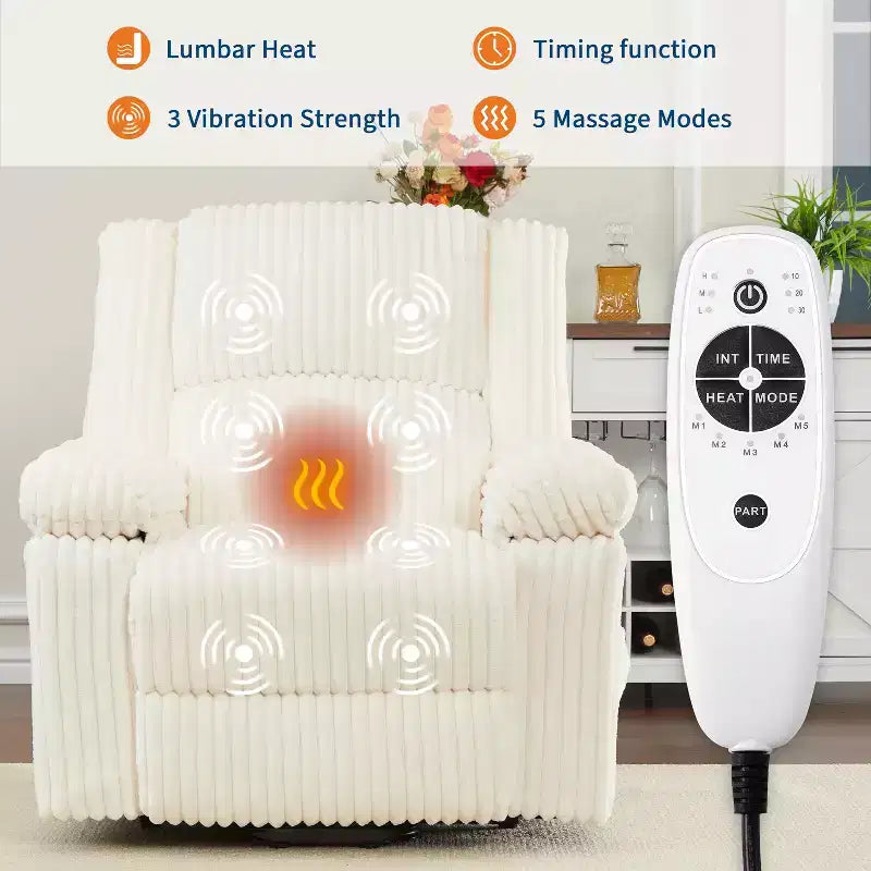 Power Lift Recliner Chair with Heat & Massage, Electric Lift Recliner with Padded Seat & 2 Side Pockets, Single Sofa Seat for Living Room