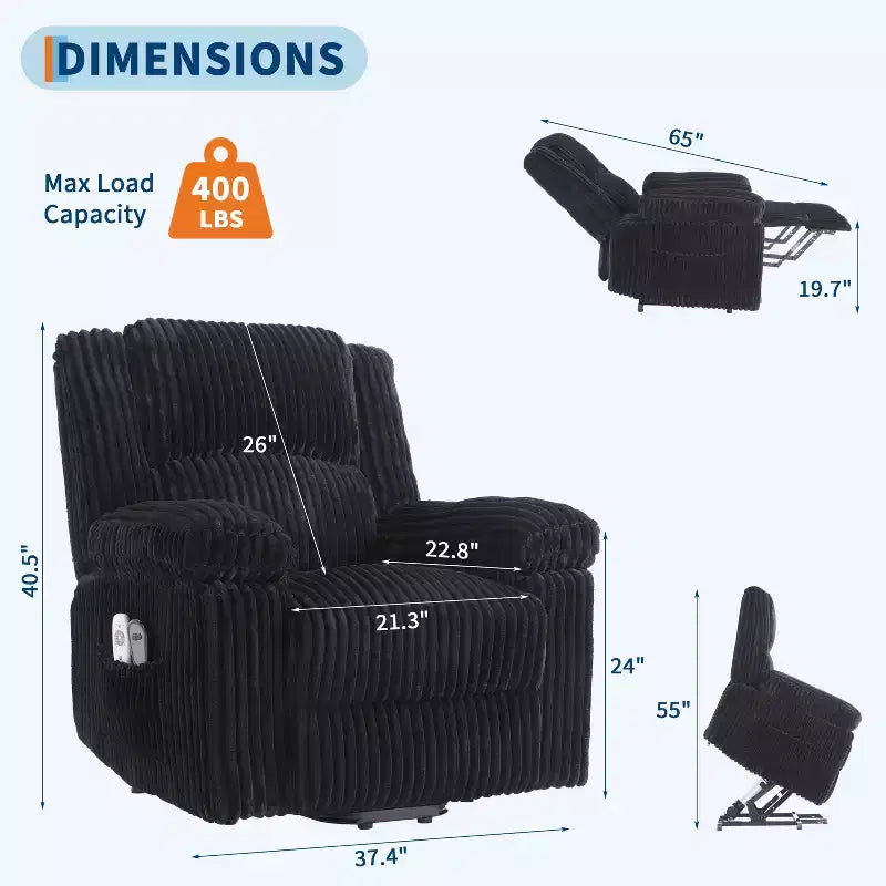 Power Lift Recliner Chair with Heat & Massage, Electric Lift Recliner with Padded Seat & 2 Side Pockets, Single Sofa Seat for Living Room