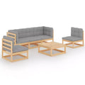 vidaXL Patio Furniture Set 6 Piece Outdoor Sectional Sofa Solid Wood Pine - Natural With Cushions