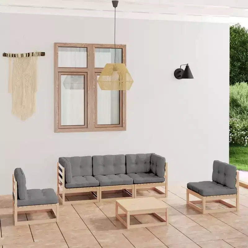 vidaXL Juego de Muebles de Jardín 6 Piezas Sofá Modular de Exterior Madera Maciza de Pino - Natural Con Cojines