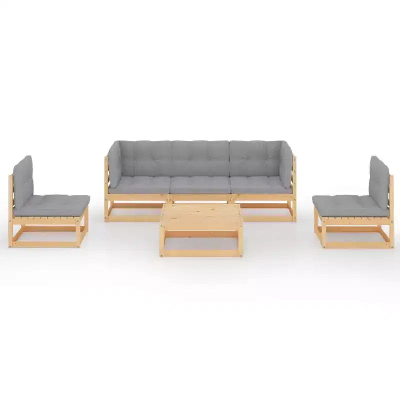 vidaXL Juego de Muebles de Jardín 6 Piezas Sofá Modular de Exterior Madera Maciza de Pino - Natural Con Cojines