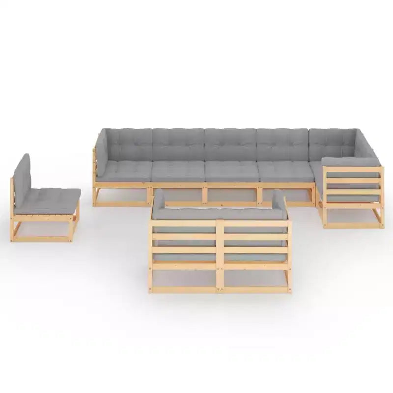 vidaXL Garden Lounge Set Natural Pine, Grey Solid Pine Wood, 100% Polyester