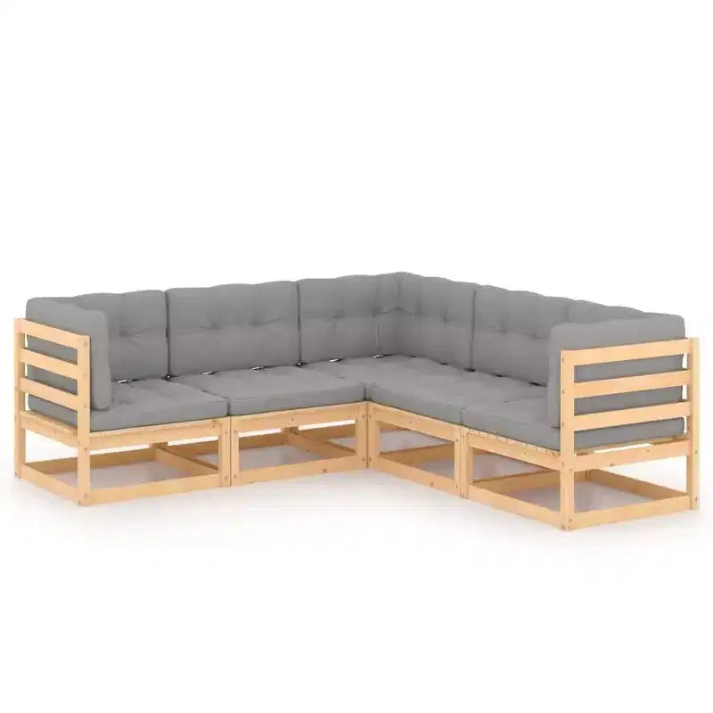 vidaXL Garden Lounge Set Grey, Pine Solid pinewood, fabric (100% polyester)
