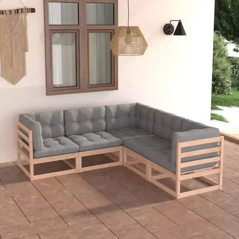 vidaXL Garden Lounge Set Grey, Pine Solid pinewood, fabric (100% polyester)