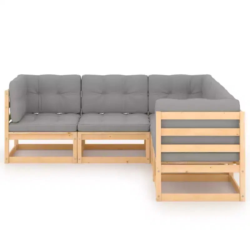 vidaXL Garden Lounge Set Grey, Pine Solid pinewood, fabric (100% polyester)